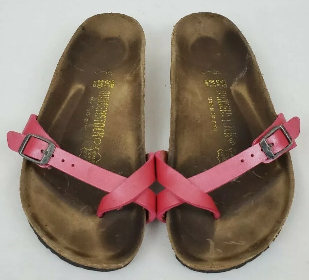 Birkenstock Womens Pink Single Toe Buckle Strap Cork Slides Sz L6 M4 Euro 37